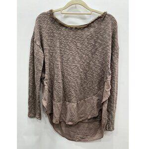 Deletta Brown Textured Knit Long Sleeve‎ Layered Hem Soft Casual Blouse Size S